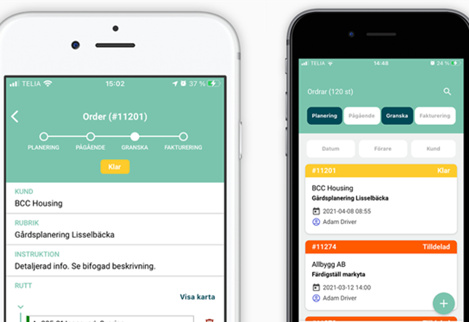 Skärmdump ur Ordermodulen i Workify Affärssystem