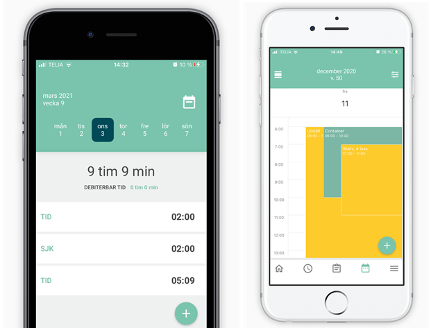 Skärmdump ur Tidrapporteringsmodulen i Workify Affärssystem som visar hur vyn i systemet ser ut.