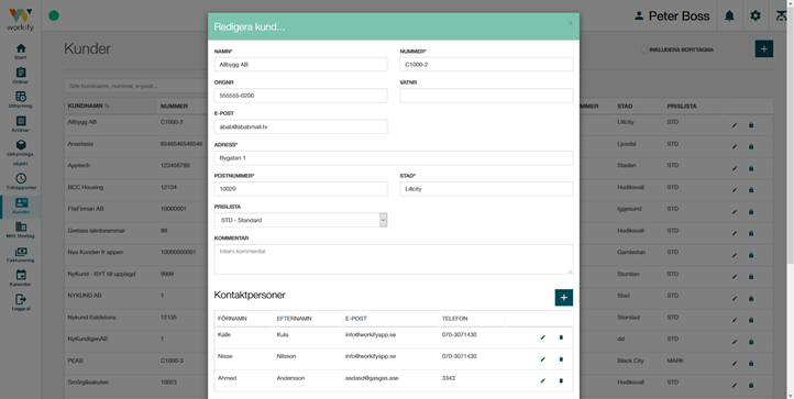 Skärmdump ur Kundportalmodulen i Workify Affärssystem som visar hur vyn i systemet ser ut.