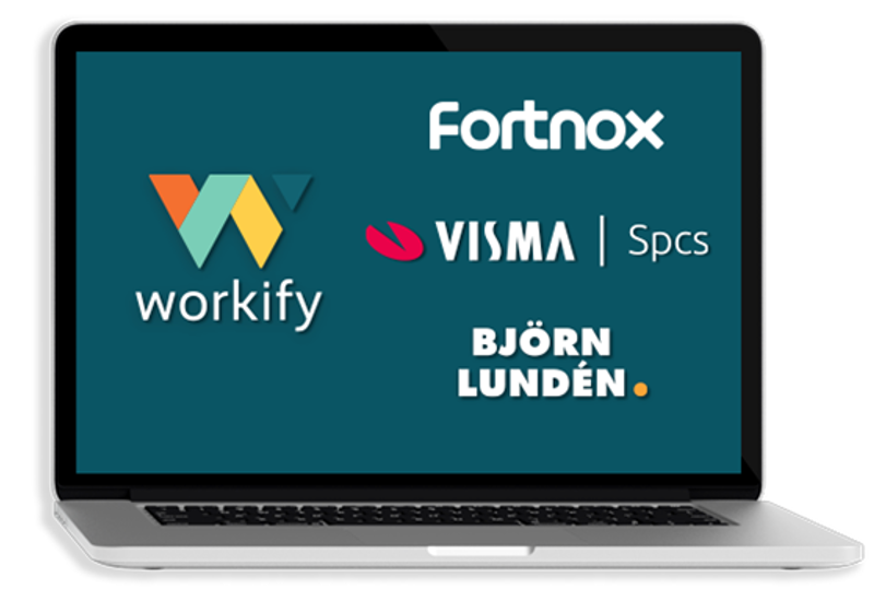 Skärmdump ur Integrationsmodulen i Workify Affärssystem. Visar att Workify affärssystem går att integrera med Visma, Fortnox och Björn Lundén .